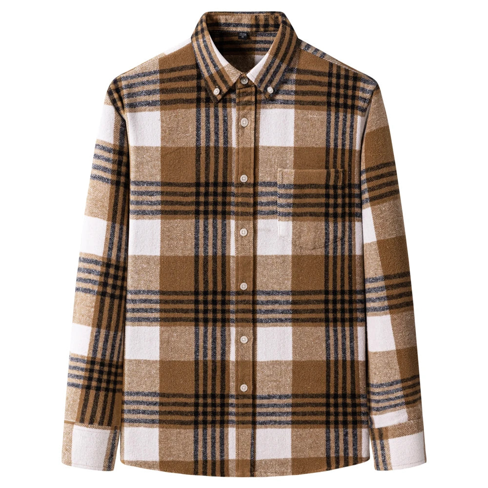 Langärmliges Flanell-Karohemd für Herren – weiche reine Baumwolle, Button-Down-Hemden, dick, Herbst und Winter – Wochenend-Casual, Ausgehen