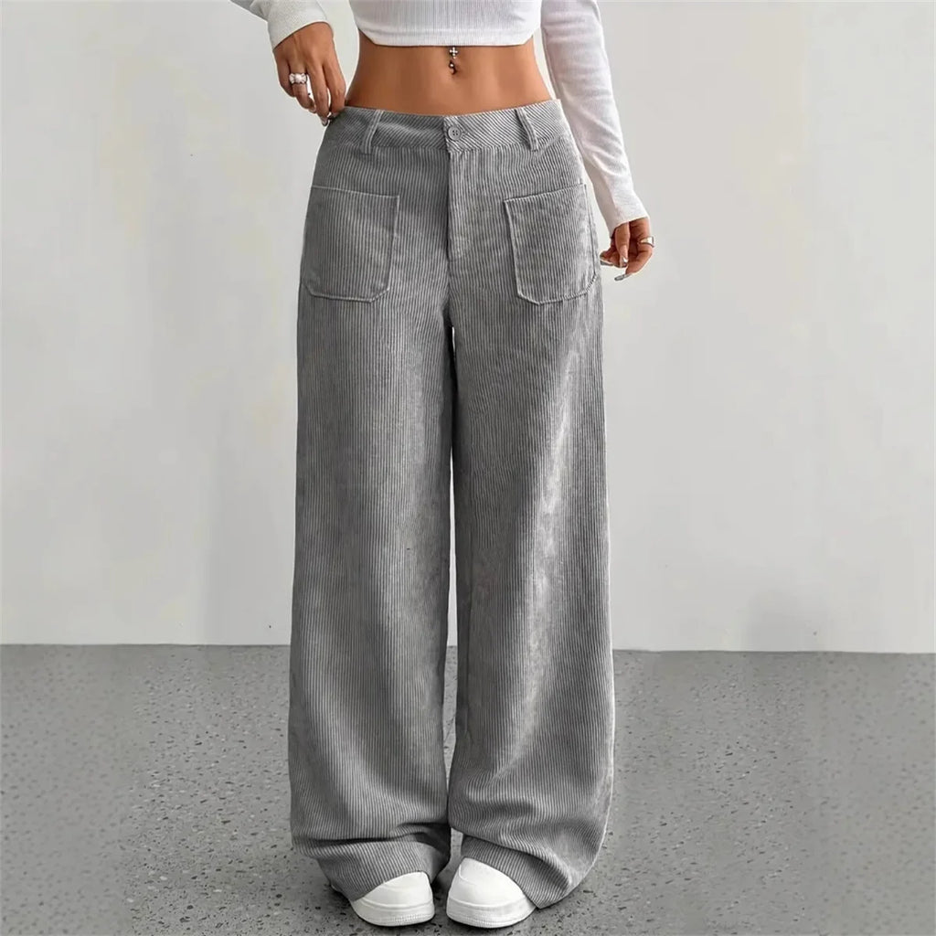 Women Autumn Winter Corduroy Pant Fashion Retro New In Wide Leg Trousers Lady Casual High Waist Solid Pants Street Chic Clothes