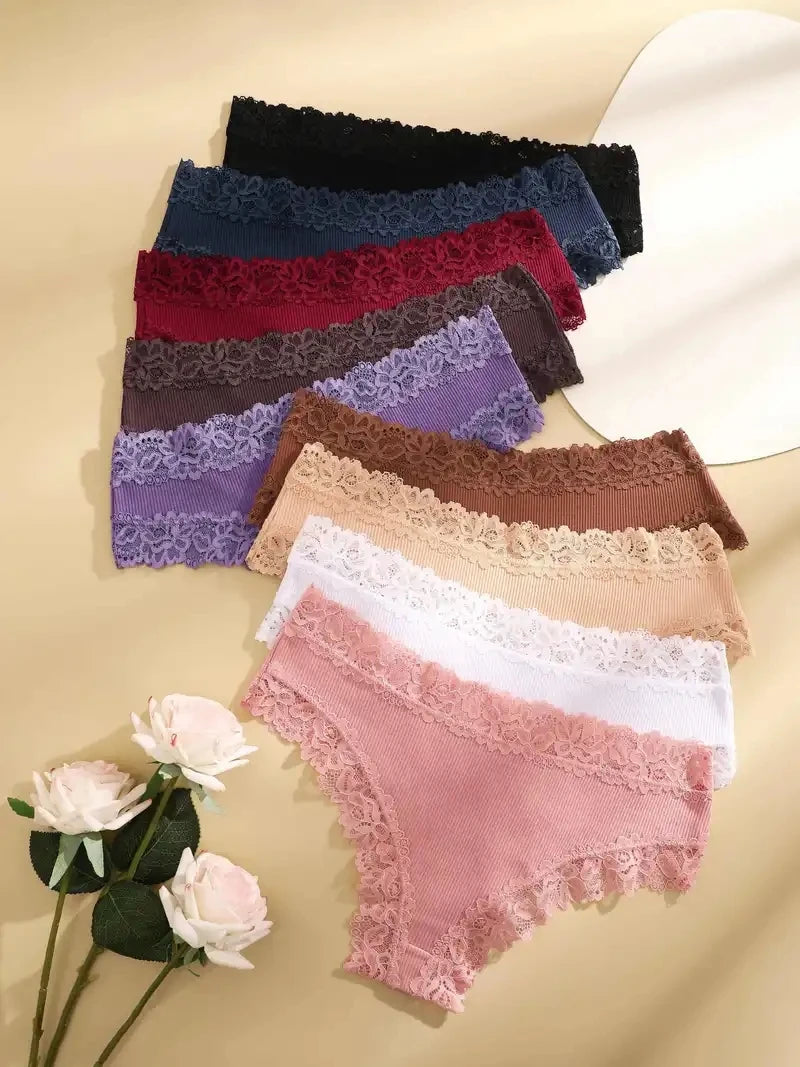 5 Teile/satz Frauen Baumwolle Höschen Floral Spitze Intime Unterwäsche Trendy Patchwork Spitze Slip Weibliche Weiche Unterhose Dessous S-XL