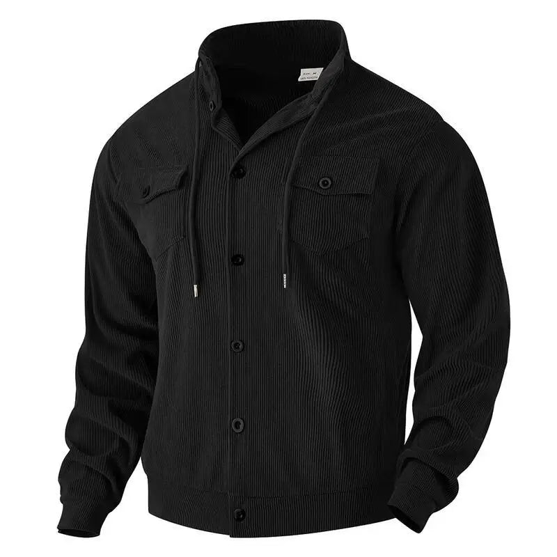 Amerikanische schwere Cord-Herrenjacke, einfache und vielseitige Langarmjacke mit Stehkragen und mehreren Taschen