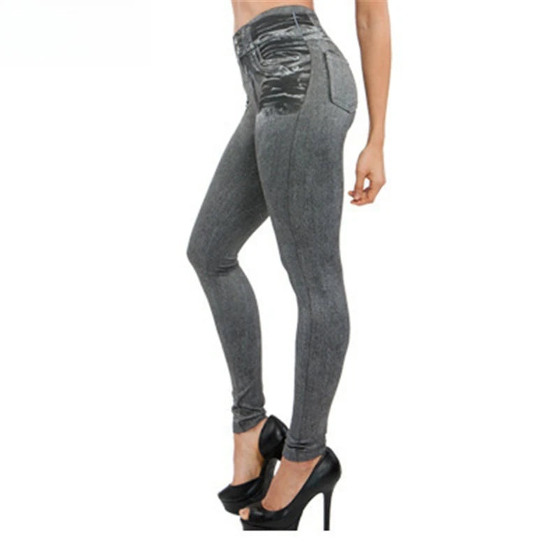 European American High Elasticity Denim Bedruckte Leggings Damen Hohe Taille Schlanke Leggings Gym Training Radfahren Mode Shorts