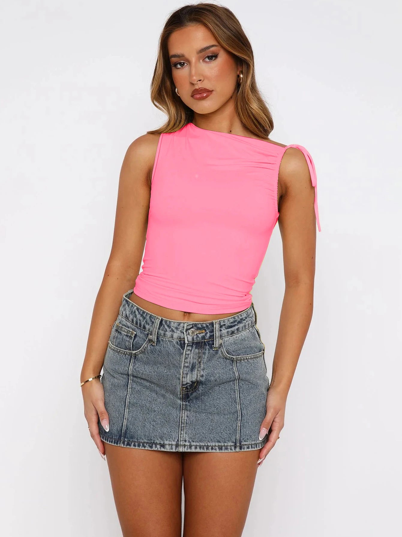 Dulzura Ärmelloses Skew Kragen Geraffte Spitze Up Bodycon Crop Top Sexy Elegante Casual Tank Party Club Streetwear Frühling Sommer