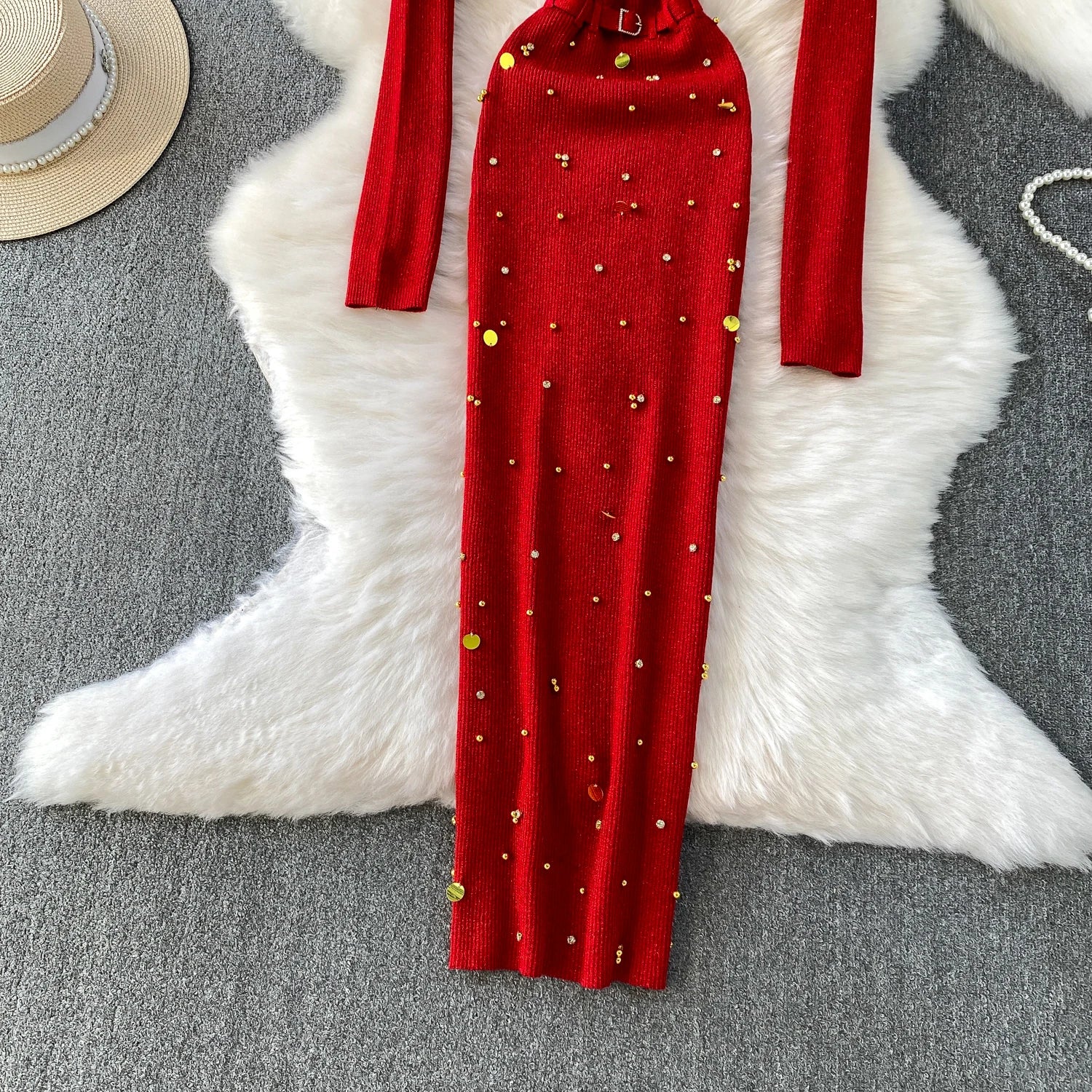 Schickes, sexy, elegantes, langärmliges, figurbetontes O-Ausschnitt-Kleid für Damen, koreanische Abendkleider für Modezeremonie
