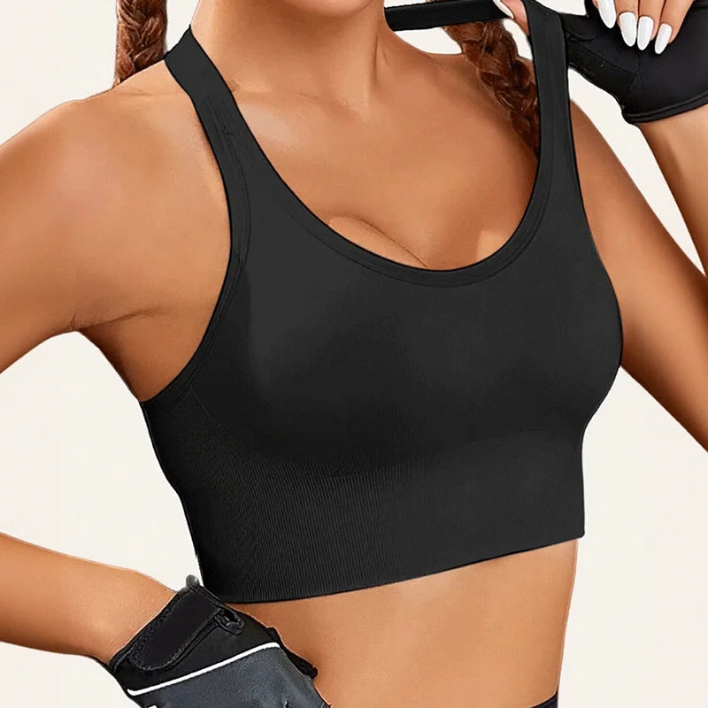 Seamless Comfortable Breathable Push Up Yoga Vest Bra with Non Adjustable Shoulder Straps and Buckled Back Straps