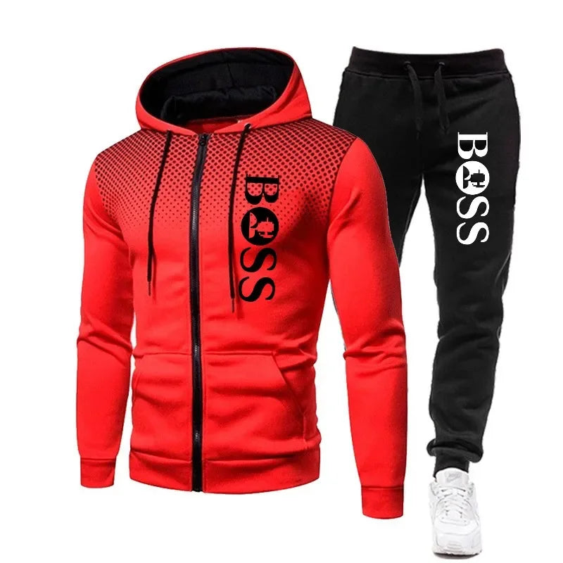 2025 Herren Herbst/Winter Freizeit Fitness Basketball zweiteilige Outdoor-Mode Reißverschluss Kapuzenjacke + Jogginghose Set