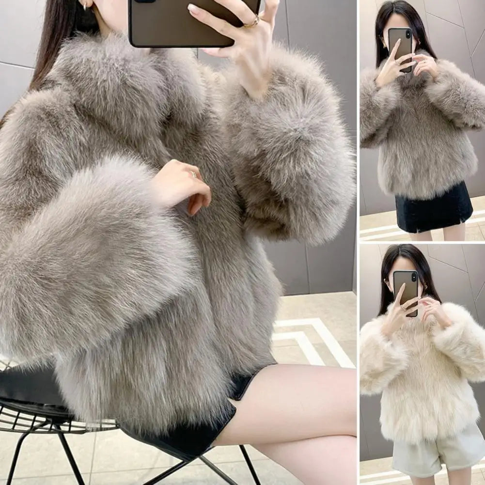 Herbst Winter Übergroßen Lose Beiläufige Luxus Weichen Dicken Warmen Haarigen Faux Mantel Frauen Langarm Flauschigen Jacke 2024