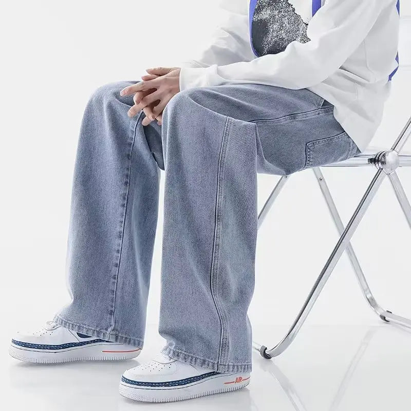 Jeans männer Frühling und Herbst 2025, Neue Lose High Street Gerade Breite bein Hosen Boden-drag Sommer beiläufige Lange Hosen Männer