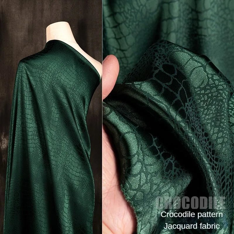 Schwarzer Micro-Stretch-Jacquard-Stoff pro Meter für Kleider, Kleidung, Nähen, schlichtes Krokodilmuster, Stoff, Handarbeit, glatt