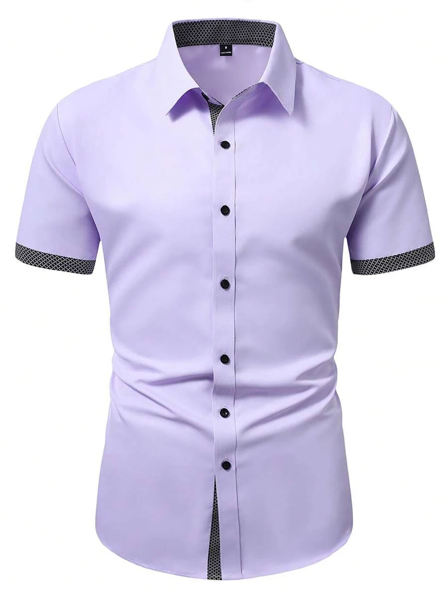 Frühling Sommer Neue Herrenkleidung Kurzarm Farbblock-Hemd 95% Polyester 5% Spandex