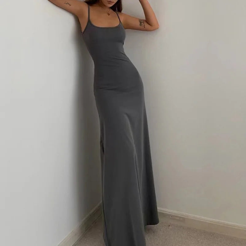 Sommer frauen neue stil modische einfache temperament schlinge lange backless dünne taille sexy süße würzige lange beiläufige kleid
