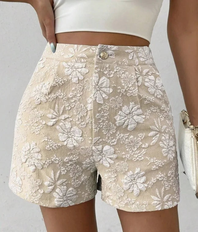 Damen Retro Jacquard High-Waist Straight Shorts – Atmungsaktive Sommer-Streetwear Hot Pants für Alltag und Urlaub