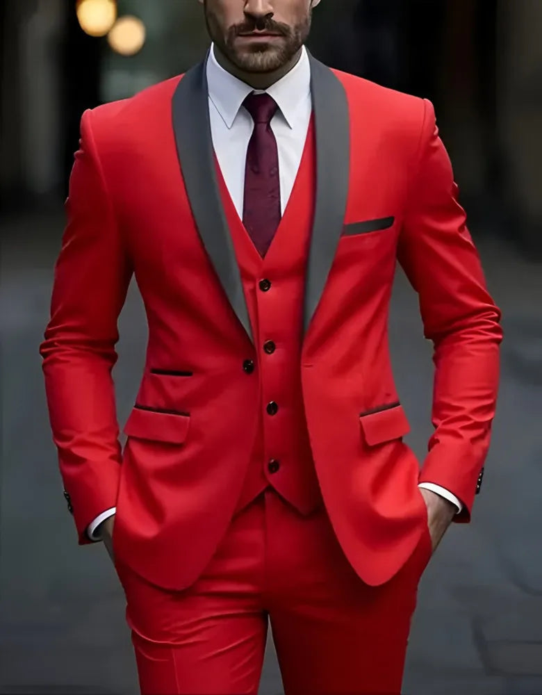 Formelles Anzugset für Herren, Business-Casual, Slim-Fit-Smoking für Hochzeit, langärmliges Revers mit Kerbe, Bräutigam