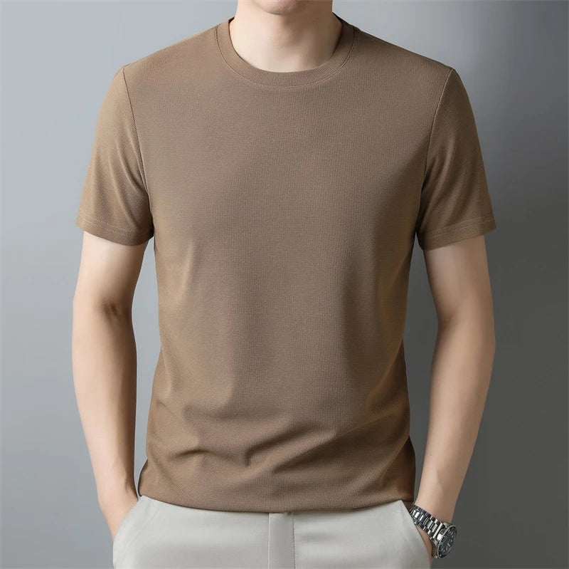 2024 Herren Neues Waffel-Rundhals-Kurzarm-T-Shirt Sommer Bequemes Top