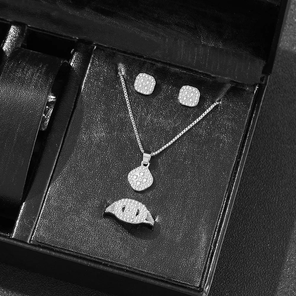 1-teiliges Luxus-Würfel-Schmuckset, elegantes Damen-Set mit Halskette, Ohrringen und Ringen, perfektes Geschenk zum Valentinstag, Weihnachtsgeschenk, Bi