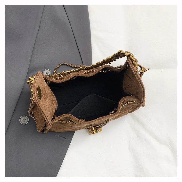 Trendy Geometric Chain Underarm Bag Women's Shoulder Bag Commuter Crossbody Bag Versatile PU Bucket Bag Autumn New Style