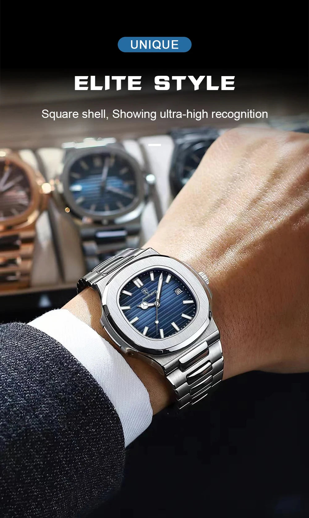 POEDAGAR Luxus Casual Uhr Top Marke Fashion Square Zifferblatt Edelstahl Kalender Leuchtende Wasserdichte Männer Uhr Männliche Uhr + Box