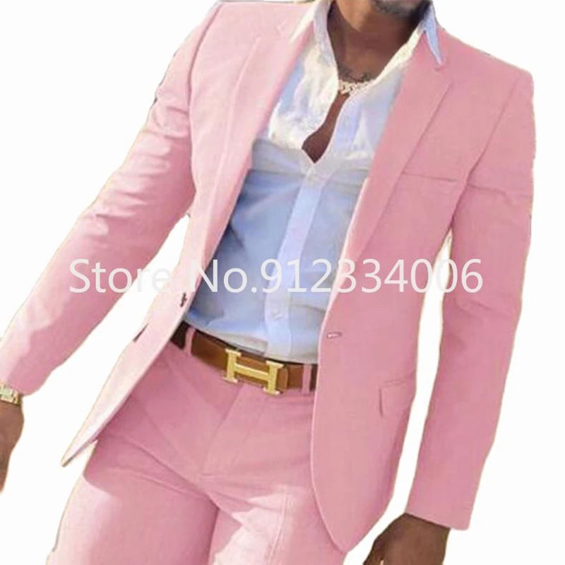2-teiliger beigefarbener Anzug für Männer, Slim Fit, Hochzeit, Bräutigam, Smoking, Trauzeugenanzüge, männliche Mode, Raucherkostüm, Homme, Blazer mit Hosen