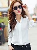 Langarm-shirt Frauen Herbst Kleidung Mode Schlank Chiffon Bluse V-ausschnitt Koreanische Elegante Damen Büro Shirts Weiß Rot DF2324