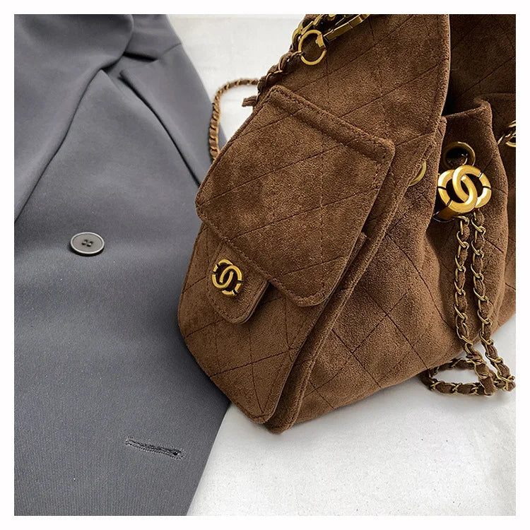 Trendy Geometric Chain Underarm Bag Women's Shoulder Bag Commuter Crossbody Bag Versatile PU Bucket Bag Autumn New Style