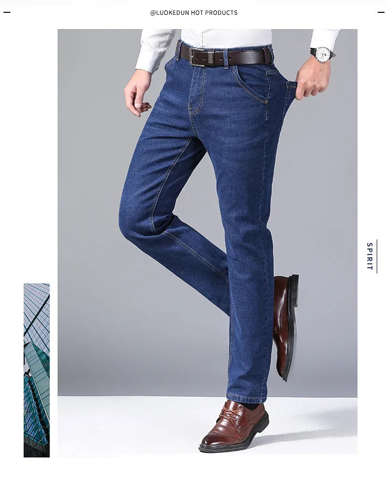 Männer Frühling Herbst Vintage Schwarz Business Jeans Männer Casual Gerade Stretch Klassische Arbeit Denim Hosen Bequeme Hose