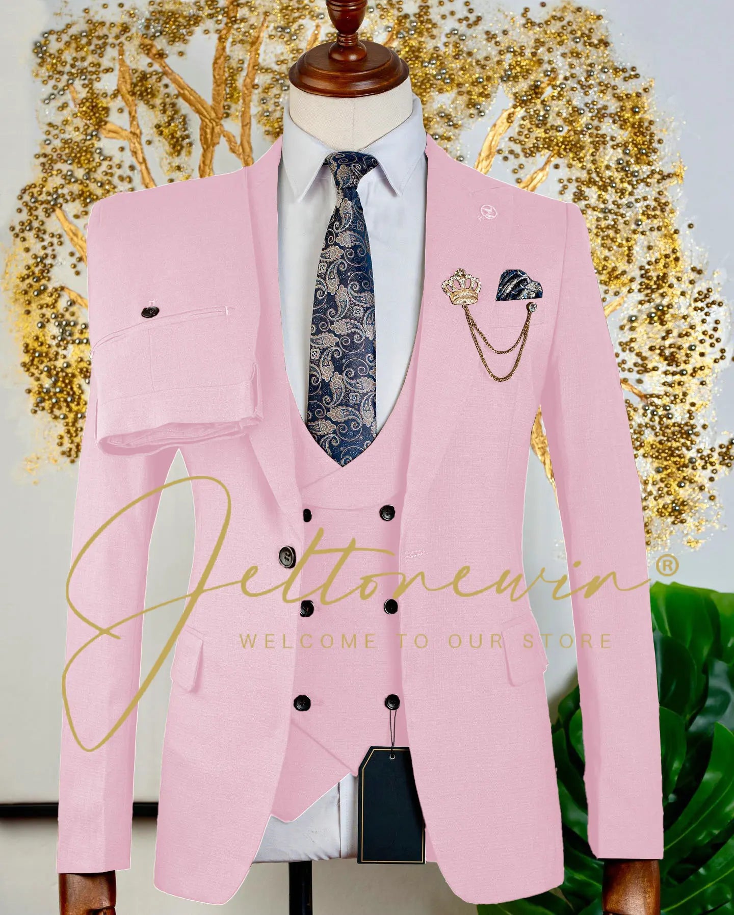 Brauner dreiteiliger Herrenanzug mit Weste und Hose, schmale Passform, formelle Kleidung für Hochzeit, Trauzeugen, Party, Business-Anlass