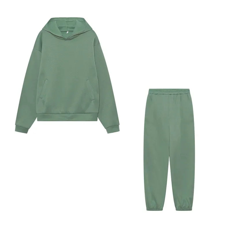 Plus Size 2024 Autumn/Winter Amazon Cross-Border Women's Fashion Casual Thickened Long Sleeve Sweatshirt Trousers Two-Piece Suit