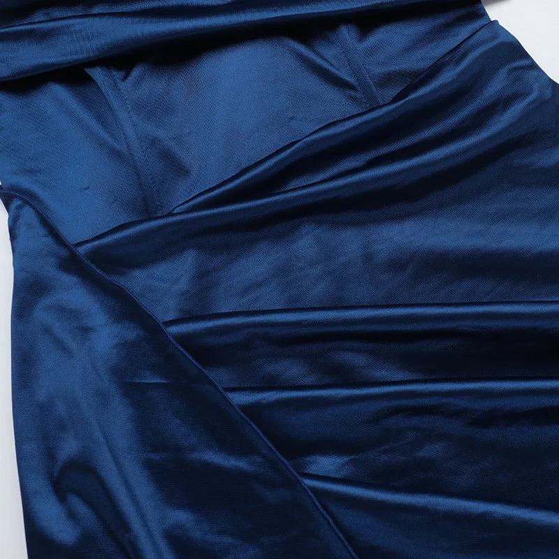 Elegantes Trägerloses Einfarbiges Abendkleid Schickes Satin-Korsettkleid für Damen V-Ausschnitt Geschlitztes Blaues Langes Kleid Damen Sommer-Partykleid