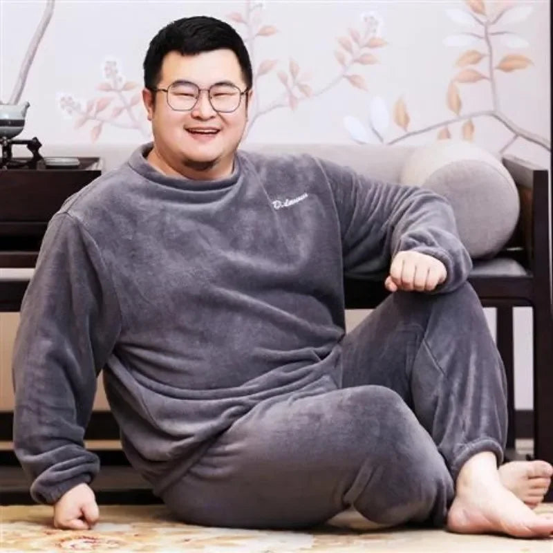 Winter pyjamas Korallen vlies warme Pyjamas Set dicke Langarm große Größe 85kg außerhalb Pyjamas elastische Taille Hosen Pyjama Set
