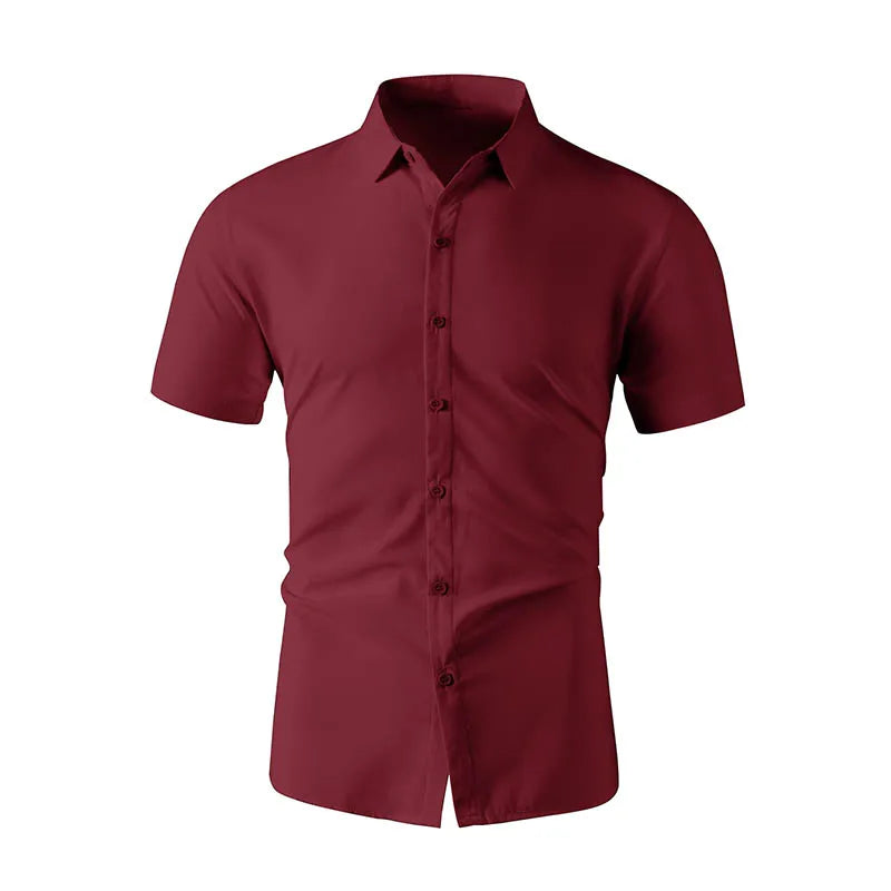 Neues Herren-Business-Casual-Hemd mit kurzen Ärmeln, einfarbig, für Sommermode, ohne Bügeln, bequemes und vielseitiges Oberteil