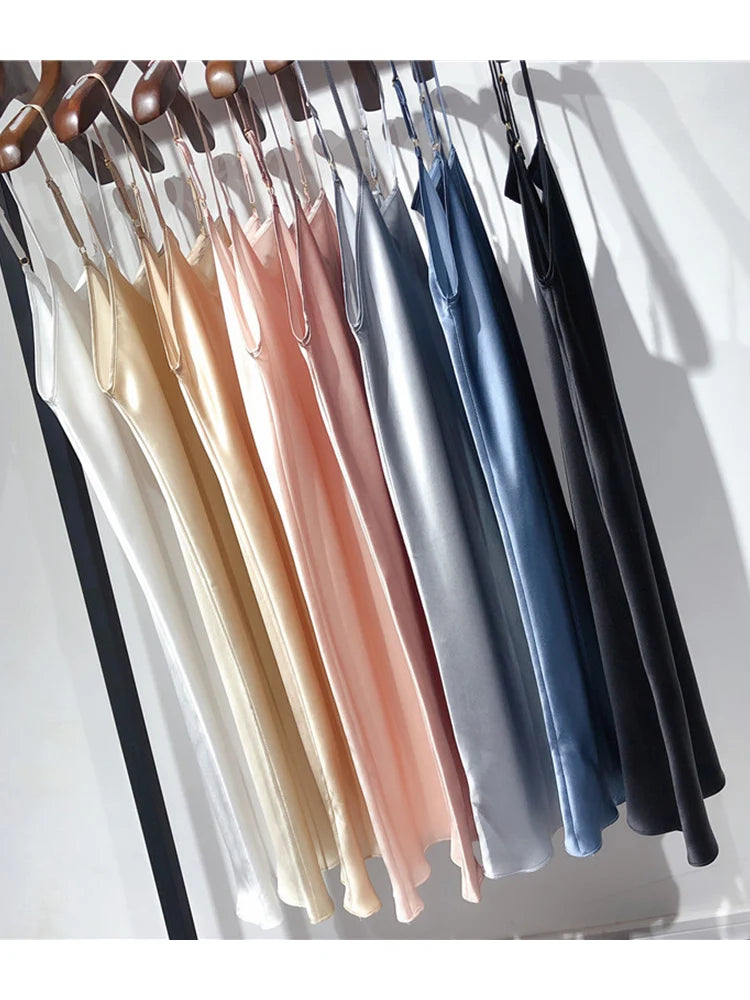 SuyaDream Damen-Minikleid, 19 mm, 100 % echte Seide, ärmellos, solide Spaghettiträger, Schlafkleider, 2022, elegante, schicke Kleidung