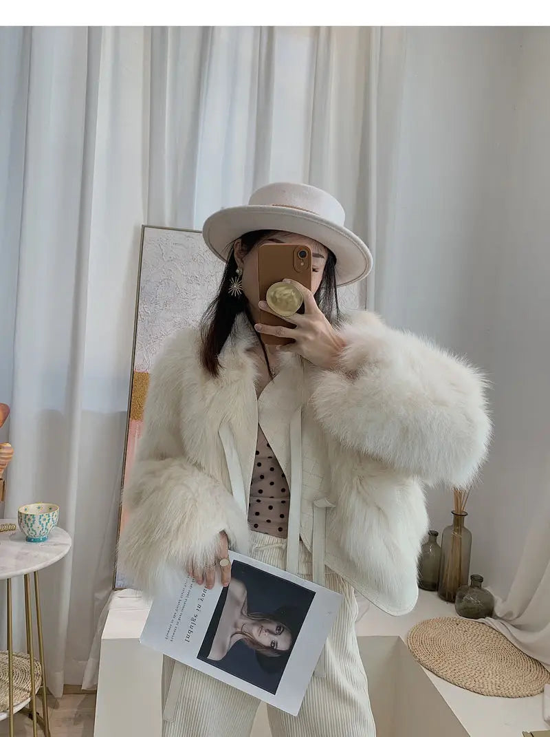 Nachahmung Fuchs pelz gras Mantel frauen Kurze 2025, Herbst/Winter Neue Koreanische version Vielseitig Spitze up Dicke top Weibliche Warme Outwear
