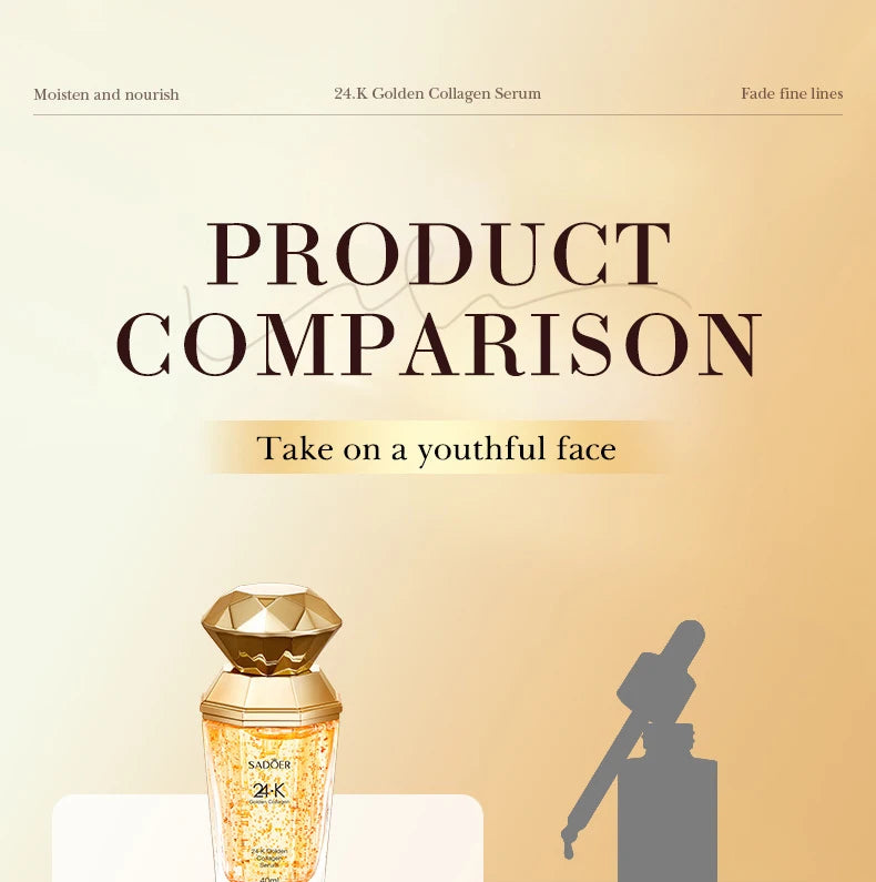 SADOER 24K Golden Collagen Serum für das Gesicht, feuchtigkeitsspendend, Anti-Falten, feuchtigkeitsspendend, Anti-Aging, Gesichtsessenz, Hautpflegeprodukte