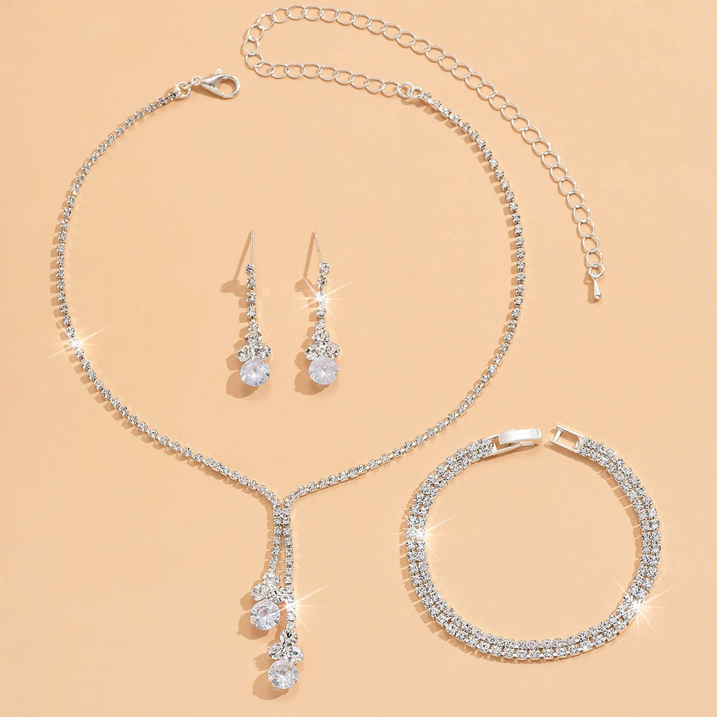 4PC Fashion Simple Copper Inlaid Rhinestone Claw Chain Necklace Earrings Bracelet Jewelry Set Women's Wedding Decoration-5273