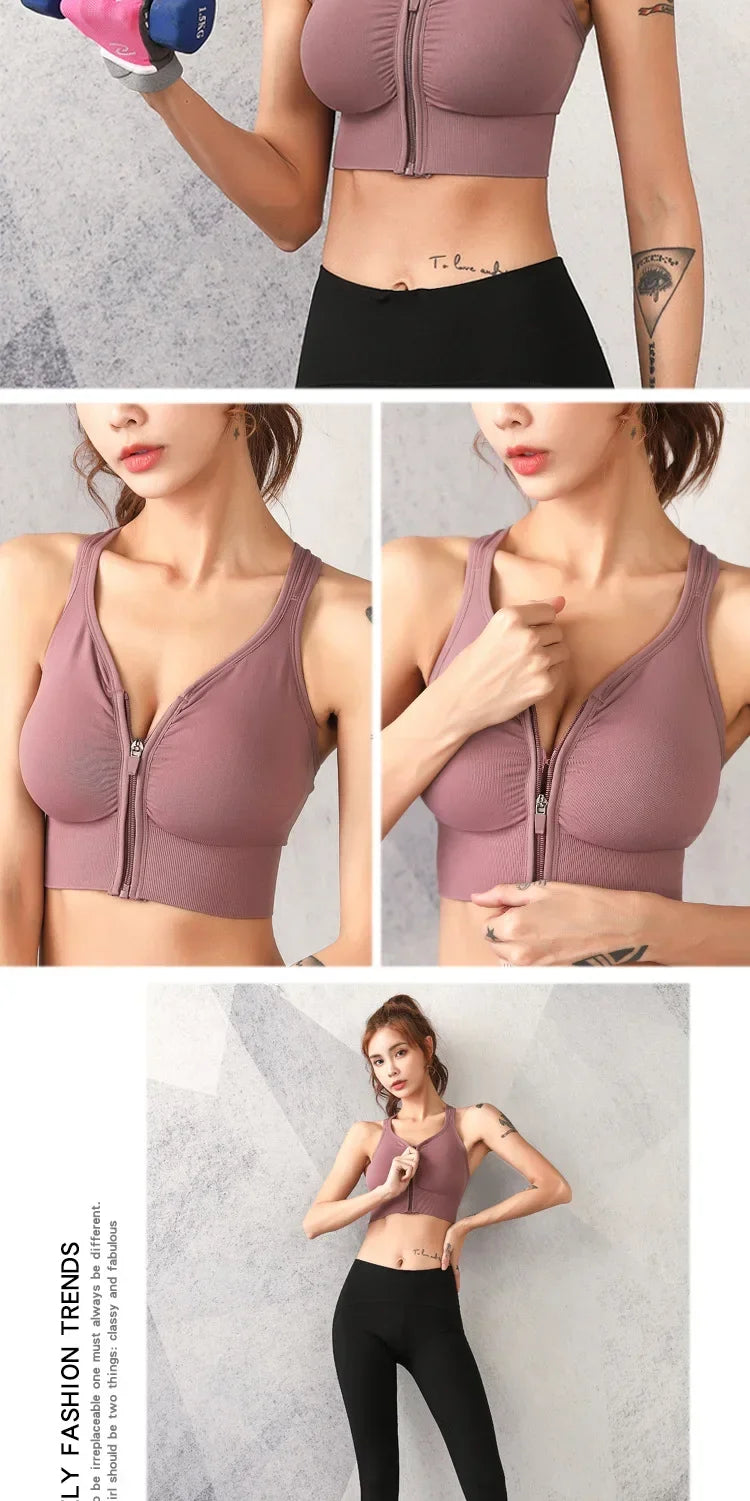 CZGUKE Running Fitness Sports Bra Front Zipper Women's Underwear Shockp roof Top Bra Breathable Seamless Yoga Bra