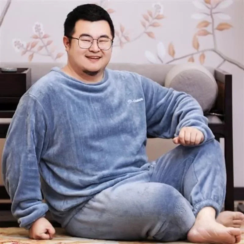 Winter pyjamas Korallen vlies warme Pyjamas Set dicke Langarm große Größe 85kg außerhalb Pyjamas elastische Taille Hosen Pyjama Set