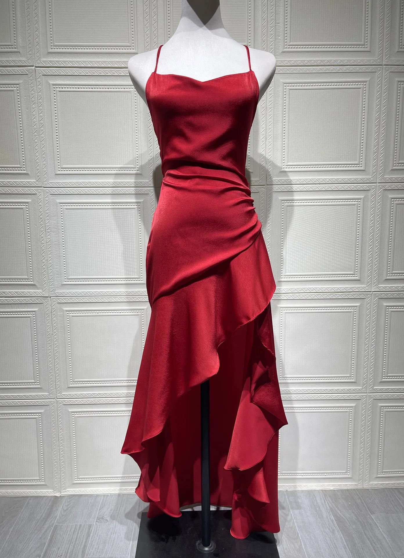 Sommer Kleider Für Frau Sexy Vestidos Schlank Backless Elegante Abendkleid Schlitz Einfarbig Spaghetti Strap Leace-up Temperament