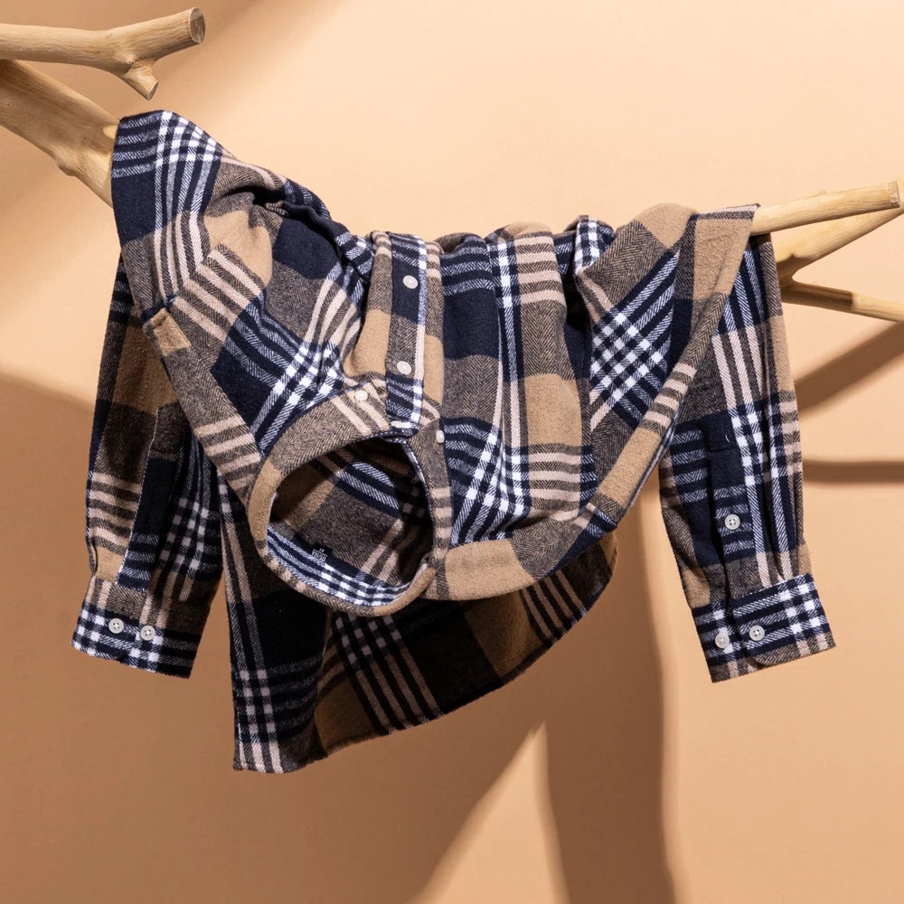 Langärmliges Flanell-Karohemd für Herren – weiche reine Baumwolle, Button-Down-Hemden, dick, Herbst und Winter – Wochenend-Casual, Ausgehen