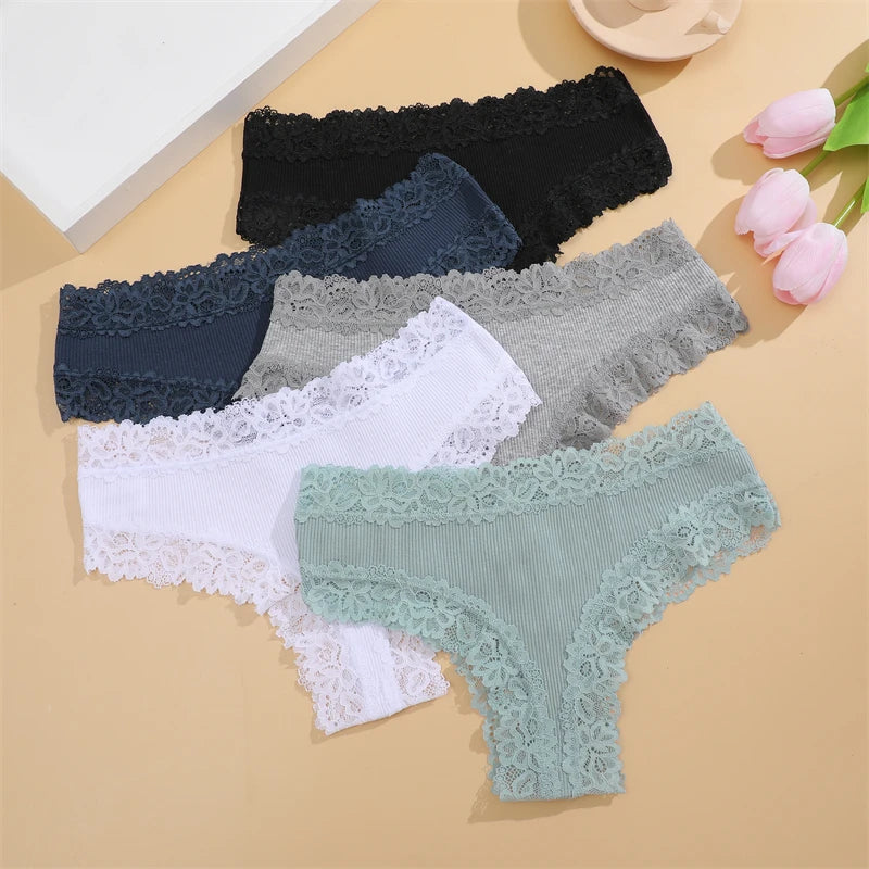 5 Teile/satz Frauen Baumwolle Höschen Floral Spitze Intime Unterwäsche Trendy Patchwork Spitze Slip Weibliche Weiche Unterhose Dessous S-XL