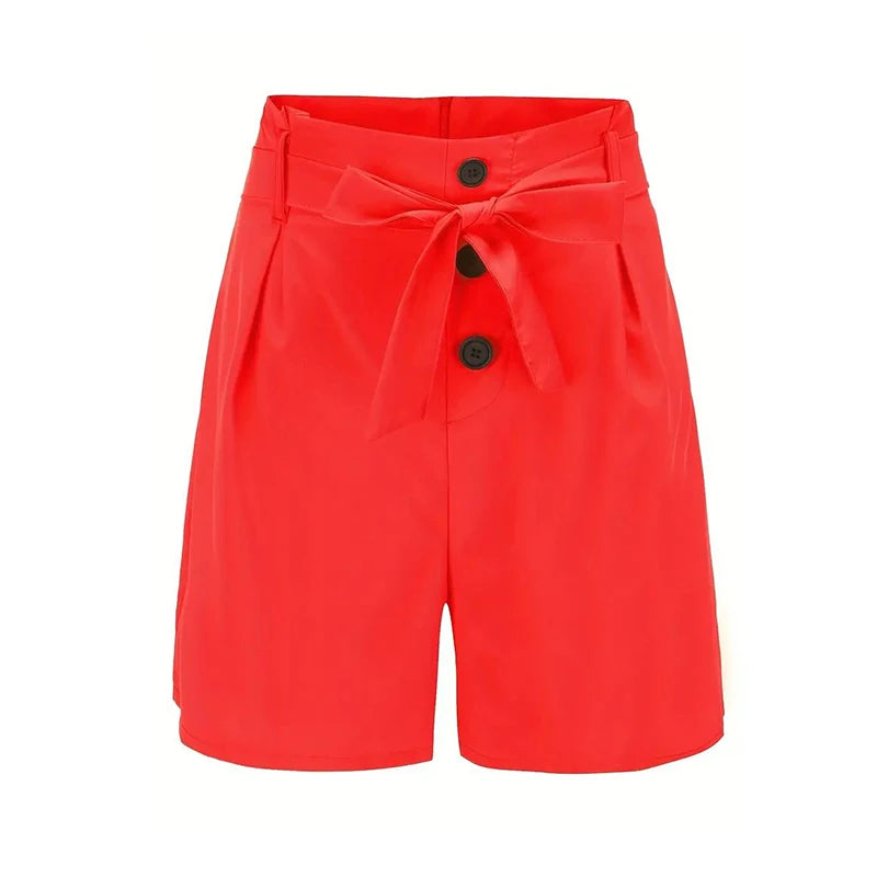 Y2K Solid Button Front Shorts Krawatte Taille Strand Sommer Hohe Taille Shorts Damenbekleidung