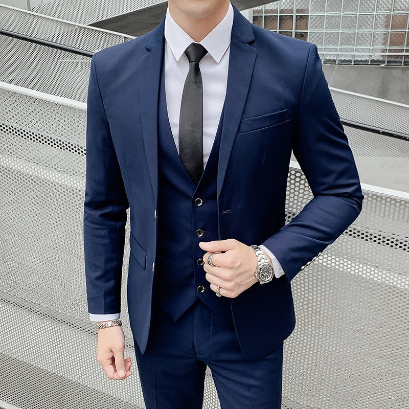 Herren-Slim-Fit-Dreiteiler im koreanischen Stil für Business, professionelle formelle Kleidung, Trauzeuge, Bräutigam, Hochzeit, koreanischer Stil, kleiner Sui