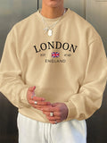 Men's autumn and winter fashionable casual loose London England letter graphic printed long sleeved round neck sweatshirt