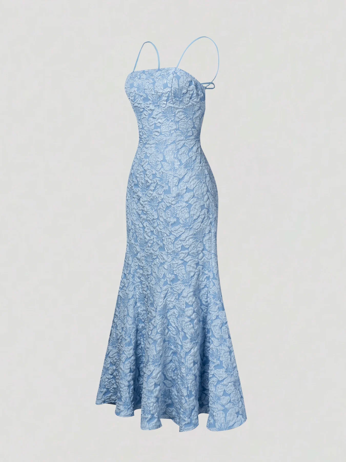 Damen Meerjungfrauenkleid Hellblau mit Spaghettiträgern, rückenfrei, Schnürung, Maxirock, formelles Abendkleid für Frühling und Sommer