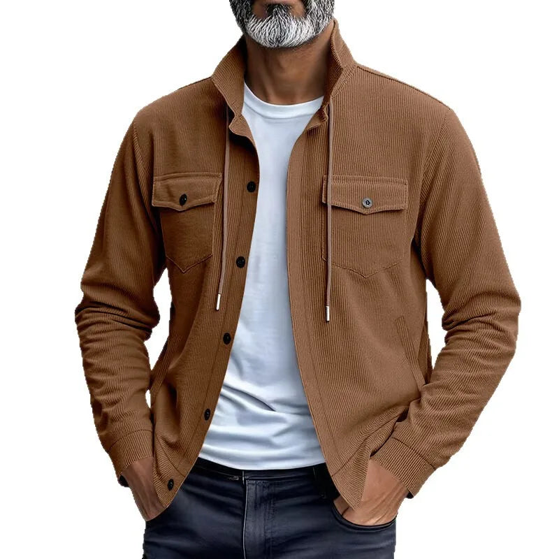 American heavy corduroy men's jacket simple and versatile multi-pocket stand-up collar long-sleeved jacket