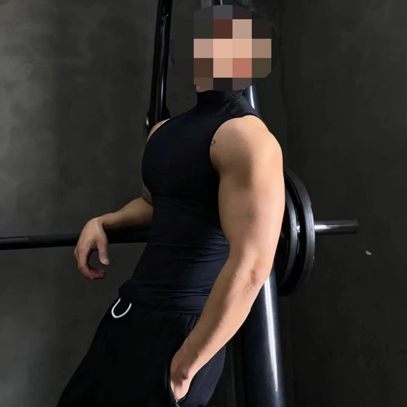 Men's tank tops sports gym clothing high collar breathable sports training clothes gym bodybuilding sleeveless T-shirt tank tops