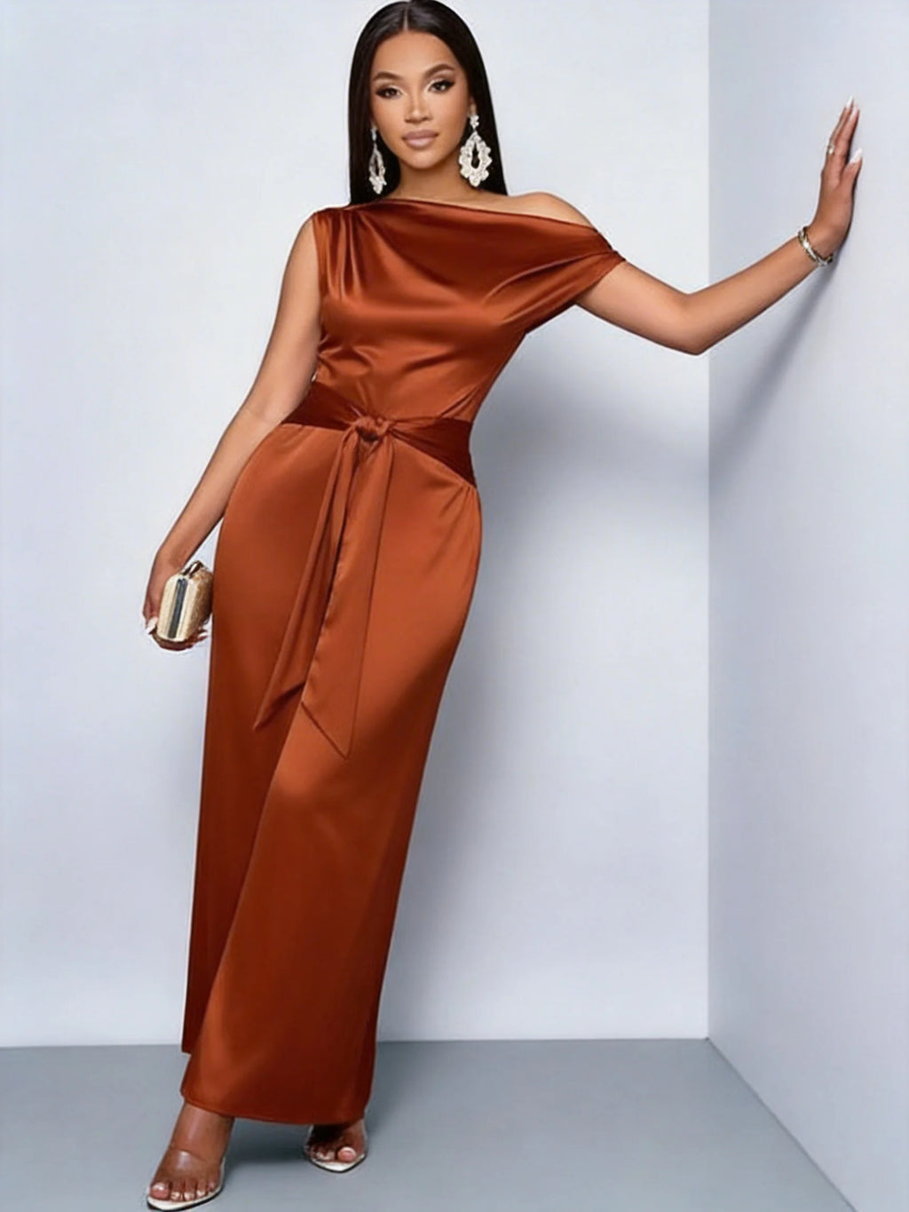 2026 Sommer Neuer Stil Einschultriger Rückenfreier Jumpsuit mit Bindedetail und weitem Bein im französischen High-End-Bankett-Stil, taillierter, schlankmachender Jumpsuit in Übergröße für Damen, geeignet für Party und