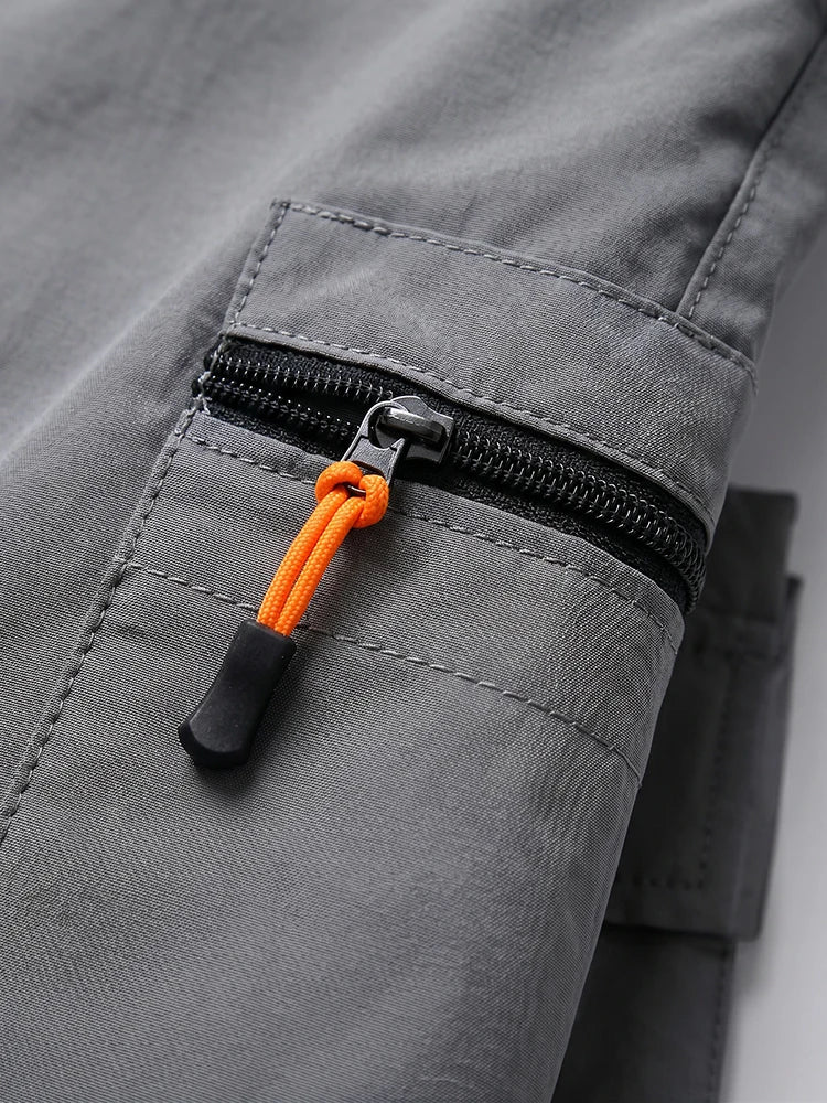 Herren Sommer Schnelltrocknende Cargo-Shorts Dünn Leichtgewichtig Elastischer Bund mit Kordelzug Reißverschlusstaschen Outdoor Wandern Freizeit EU-Größe