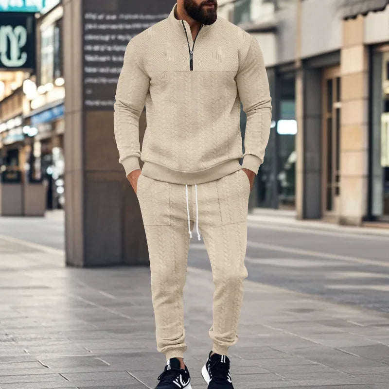 Herbst Kleidung Herren Luxus Trainingsanzug Freizeit Stehkragen Langarm Zipper Sweatshirt + Hosen Streetwear 2-teiliger Anzug S-3XL