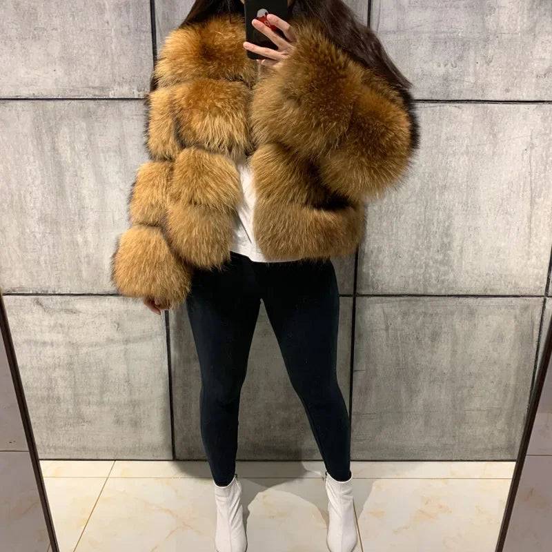 Frauen Gefälschte Waschbären Pelz Jacke Herbst Winter Faux Pelz Fuchs Mäntel Kurzen Mantel Jacken Pelzigen Oberbekleidung Elegante Dicke Warme Mäntel