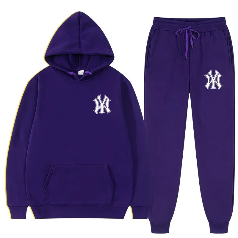 Men's running and fitness fashion casual sportswear set for autumn and winter, hooded sweatshirt + jogging pants two-piece set