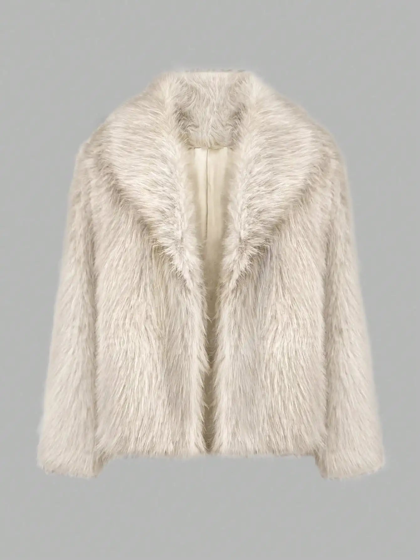 Luxuriöser Kunstpelzmantel für Damen, Winter, warm, flauschig, pelzige Jacke, Reverskragen, kurze Oberbekleidung
